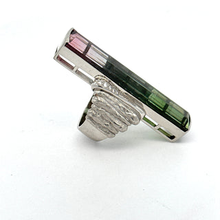 Designer 43.10ct Watermelon Tourmaline, Diamond Platinum Ring — reverse view