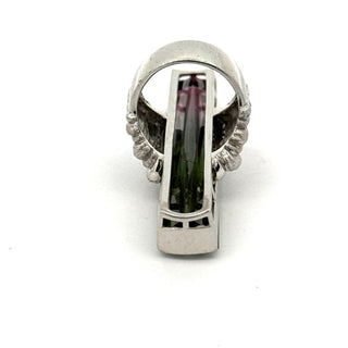 Designer 43.10ct Watermelon Tourmaline, Diamond Platinum Ring — scale view