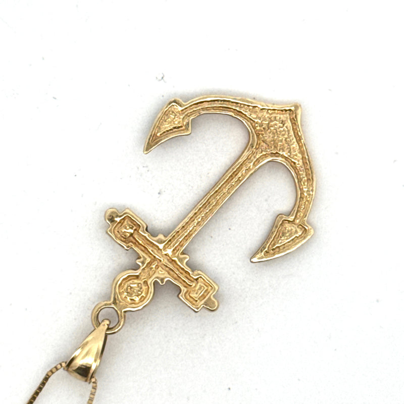 Estate Yacht Lady Anchor Red White Blue 14K Yellow Gold Necklace — scale view