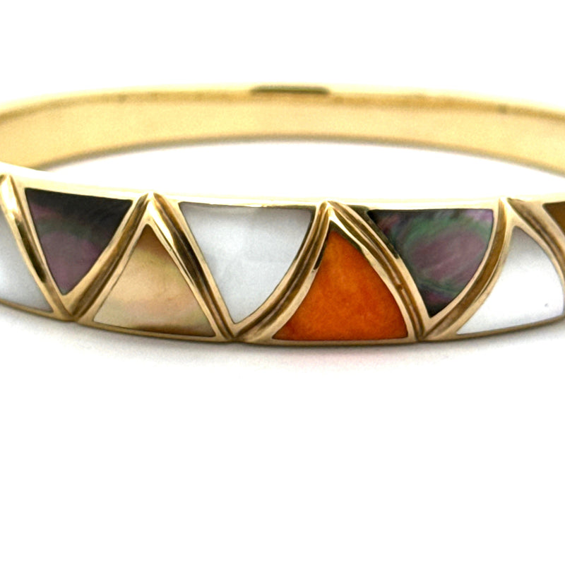 Asch Grossbardt Inlay Mother of Pearl 14Kt Yellow Gold Bangle — detail view