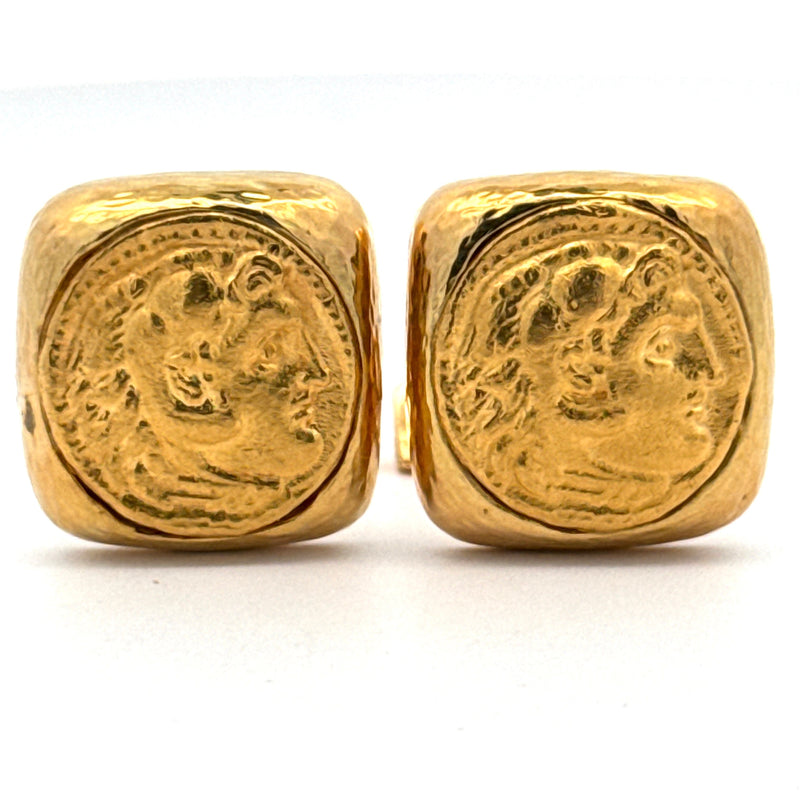 Estate David Webb Roman/Ancient 18K Yellow Coin Cuff Links — scale view