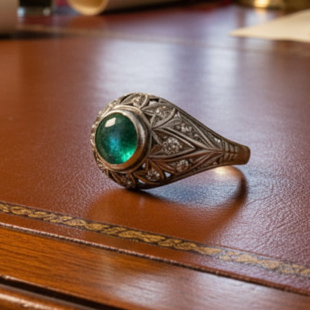 Estate Emerald and Diamond Platinum Ring