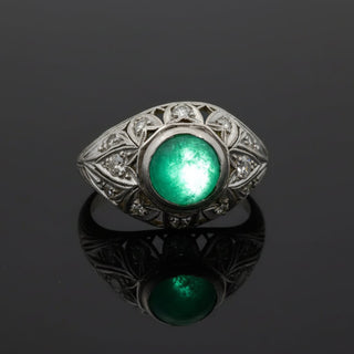 Estate Emerald and Diamond Platinum Ring — reverse view