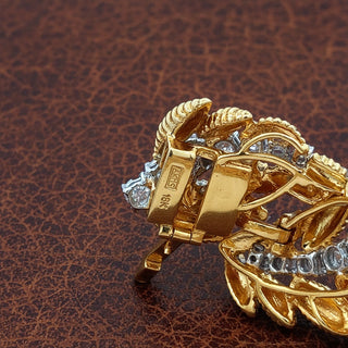 Estate 10.27ctw Diamond Textured Leaf Motif 18K Yellow and White Gold Bracelet