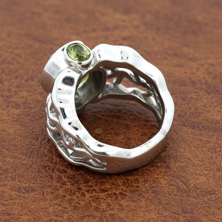 Estate Designer K.C. 7.00ct Aquamarina and Peridot 18k White Gold Ring — reverse view