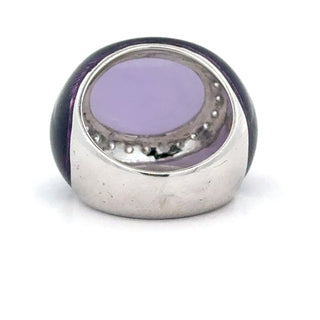 Estate Designer Nini Purple Jadiete and Diamond, Enamel 18Kt White Gold Ring — scale view