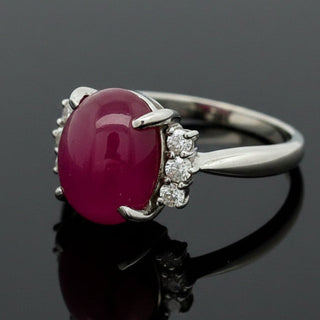 Estate Mid Century Ruby and Diamond Platinum Ring — side view