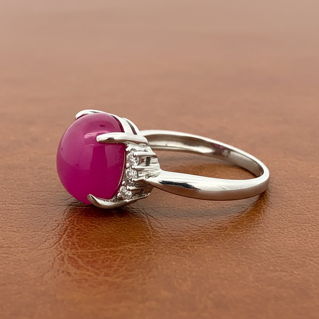 Estate Mid Century Ruby and Diamond Platinum Ring