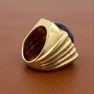 Estate Modern 20ct Ruby and Diamond 18KT White and Yellow Gold Ring — scale view