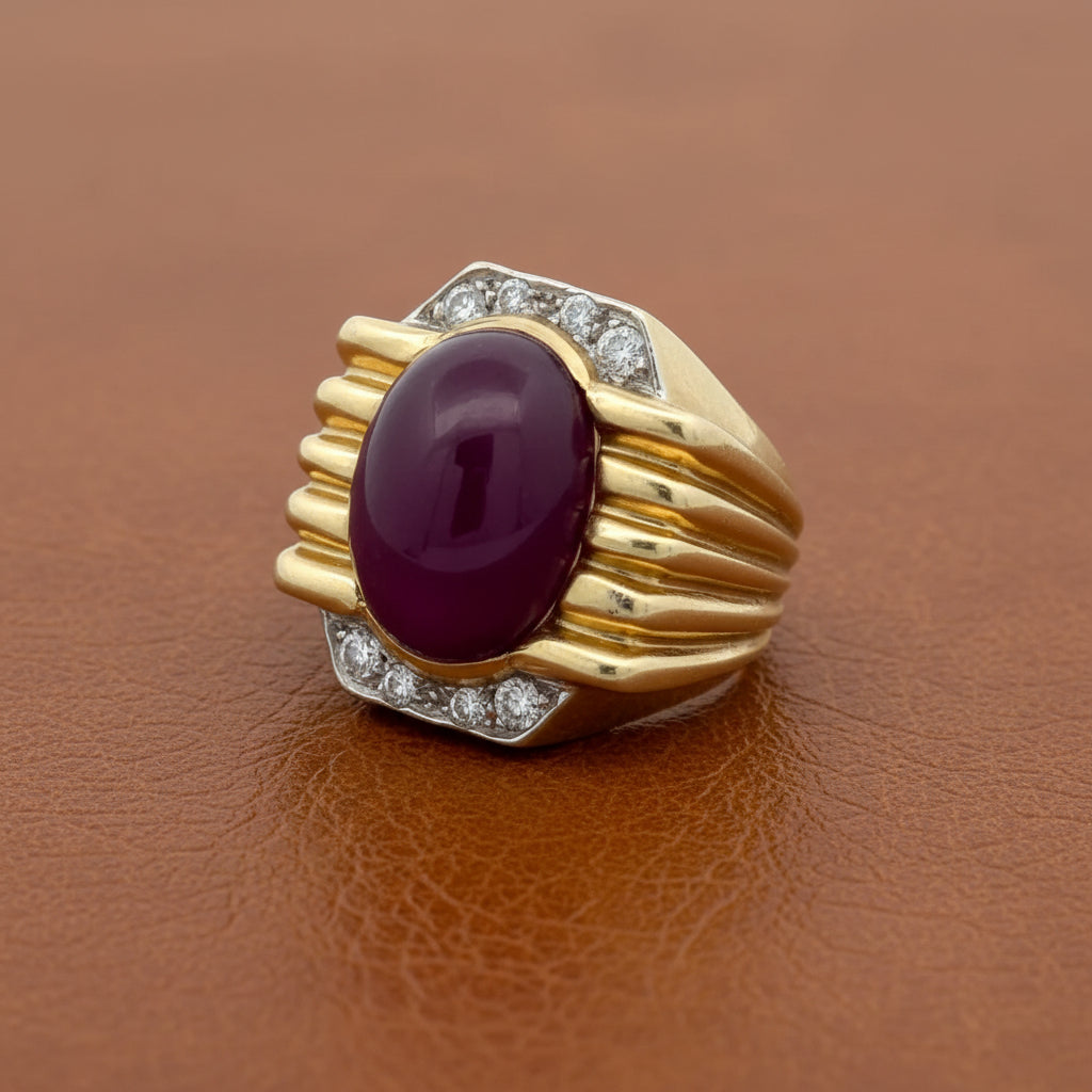 Estate Modern 20ct Ruby and Diamond 18KT White and Yellow Gold Ring