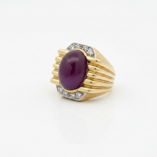 Estate Modern 20ct Ruby and Diamond 18KT White and Yellow Gold Ring — reverse view