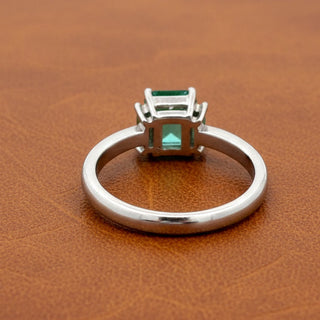 Estate Modern Emerald and Diamond Platinum Ring — scale view
