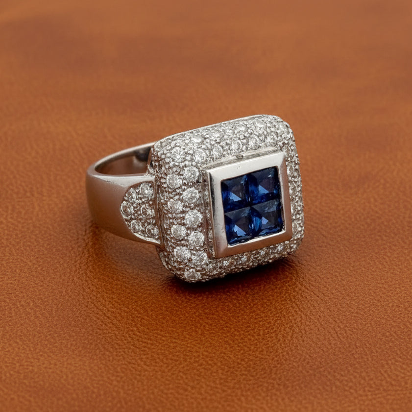 Estate Modern Designer Fine Sapphire and Diamond Platinum Ring