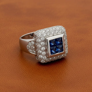 Estate Modern Designer Fine Sapphire and Diamond Platinum Ring