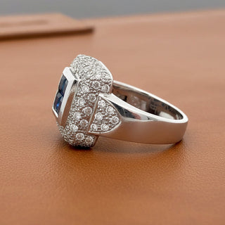 Estate Modern Designer Fine Sapphire and Diamond Platinum Ring — reverse view