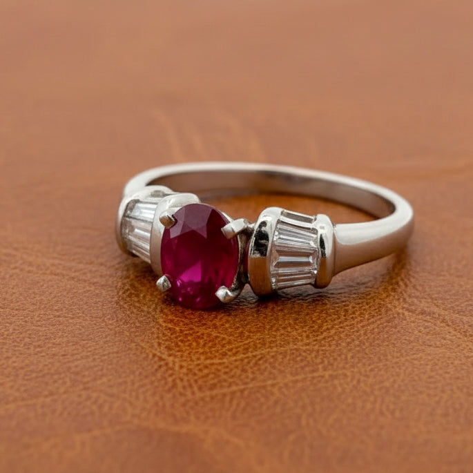Estate Modern Ruby and Diamond Platinum Ring