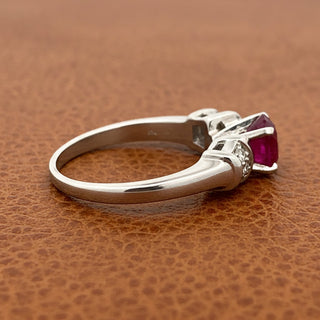 Estate Modern Ruby and Diamond Platinum Ring — detail view