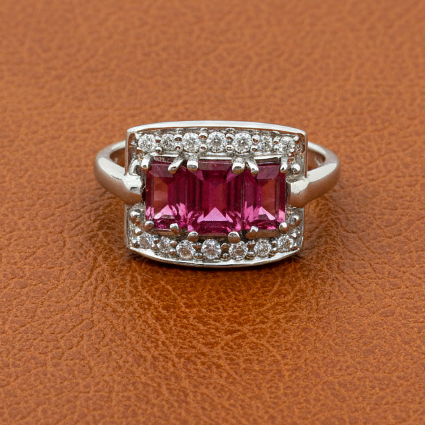 Estate Modern Tourmaline and Diamond 14Kt White Gold RIng