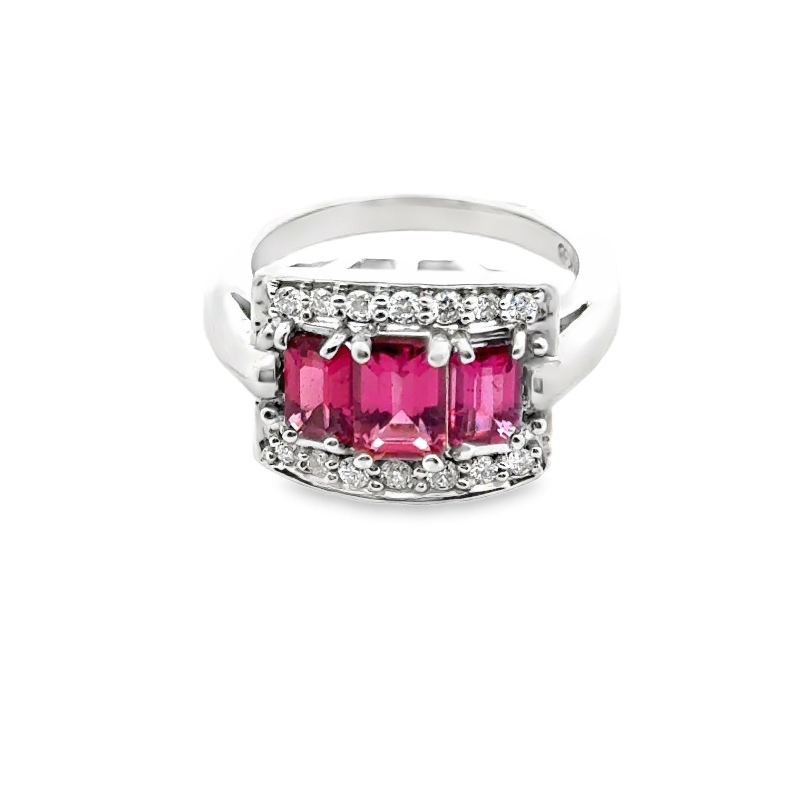 Estate Modern Tourmaline and Diamond 14Kt White Gold RIng — reverse view