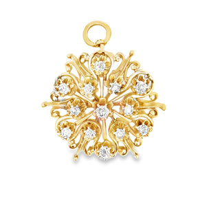 Estate Mid Century Modern Old Mine Cut Diamond 14K Yellow Gold Brooch/Pendant — scale view