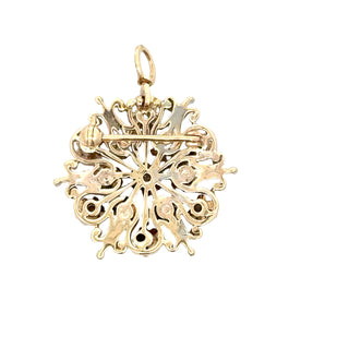Estate Mid Century Modern Old Mine Cut Diamond 14K Yellow Gold Brooch/Pendant — reverse view