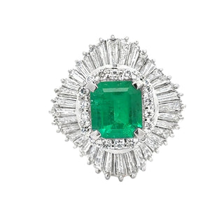 Estate Modern Fine Colombia Emerald (GIA) and Diamond Platinum Ring — reverse view