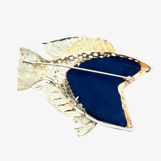 Estate Modern Custom Made In Vicenza, Italy Onyx, Ruby, Diamond 18k Yellow Gold Pendant/Brooch — scale view