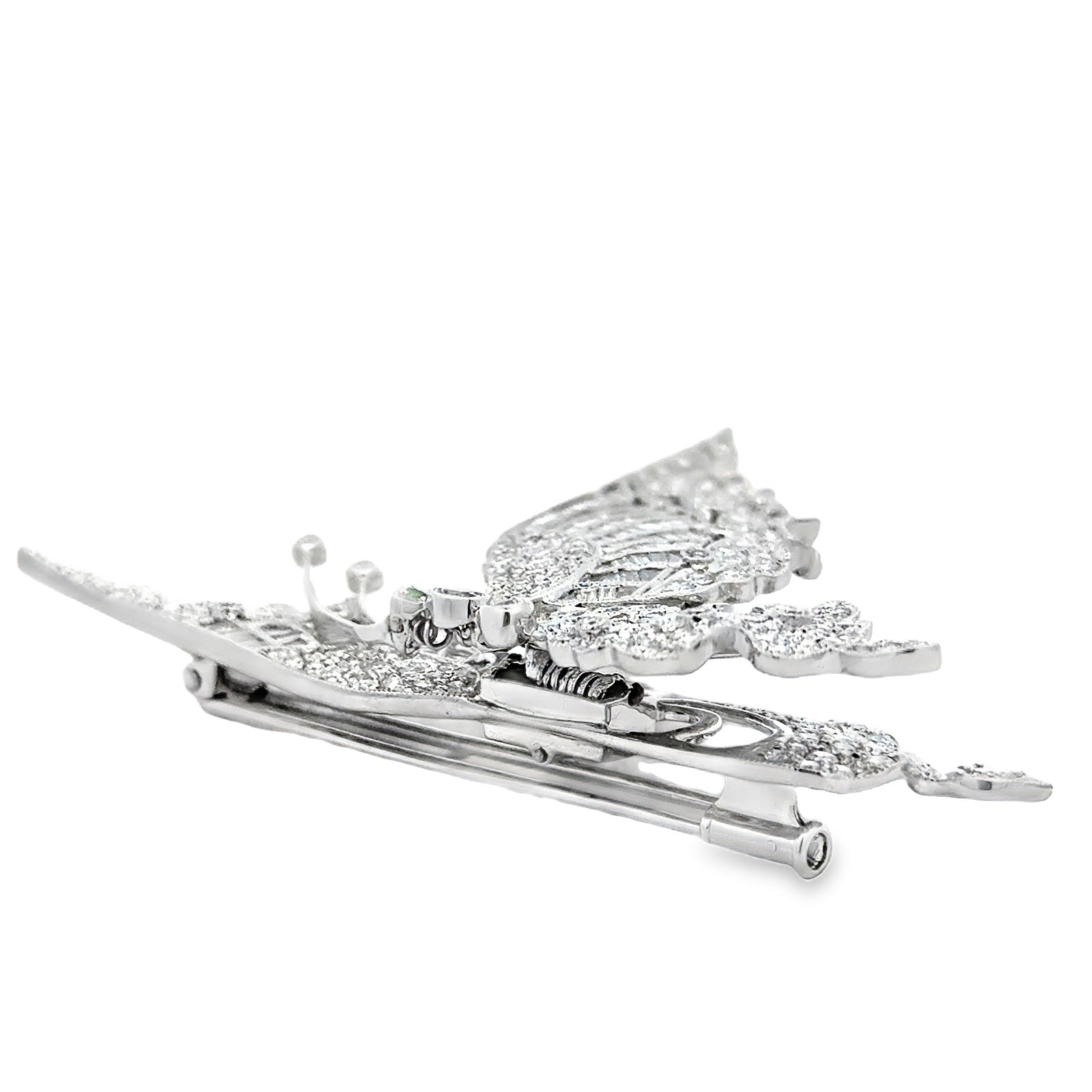Estate Modern 7.75ctw Diamond Articulating Butterfly 18k White Gold — detail view