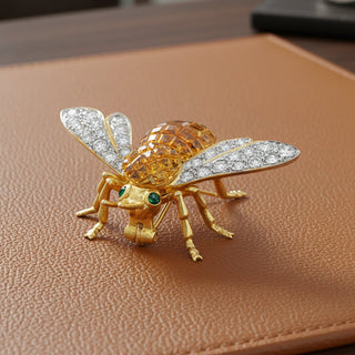 Estate Modern 1980's Yellow Sapphire and Diamond 18Kt Yellow Gold Bee Brooch — side view