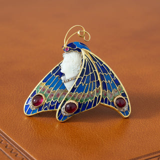 Estate Modern 1990's 18kt Yellow Gold Plique-A-Jour Enamel, Garnet, diamond, Pink Sapphire, Cameo Pendant/Brooch — side view