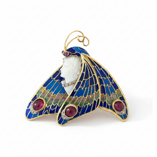 Estate Modern 1990's 18kt Yellow Gold Plique-A-Jour Enamel, Garnet, diamond, Pink Sapphire, Cameo Pendant/Brooch — alternate view