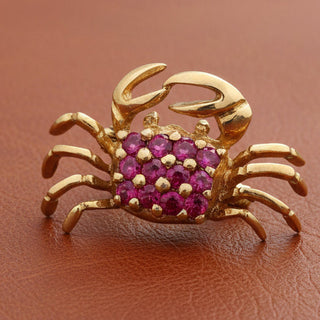 Estate Modern Ruby Crab 14K Yellow Gold Brooch — side view