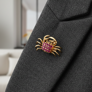 Estate Modern Ruby Crab 14K Yellow Gold Brooch
