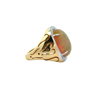 Estate Spark Creations Opal and Diamond 18K Yellow/White Gold Ring — scale view