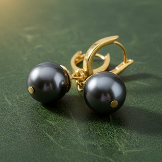 Estate Modern 11.5mm Tahitian Pearl 14kt Yellow Gold Drop Earring — side view