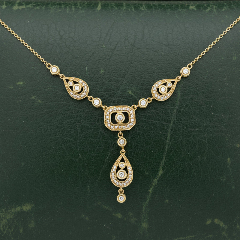 Estate Modern Art Deco Revival Diamond and 14Kt Yellow Gold Necklace