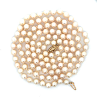 Estate Modern 1990's Japanese Akoya Cultured Pearls 36" 14kt Yellow Gold Necklace — side view
