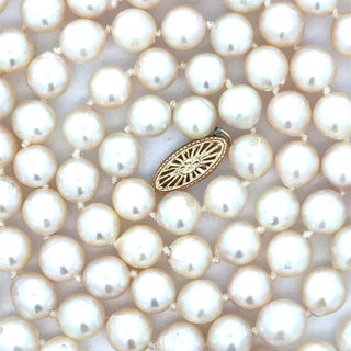 Estate Modern 1990's Japanese Akoya Cultured Pearls 36" 14kt Yellow Gold Necklace — reverse view