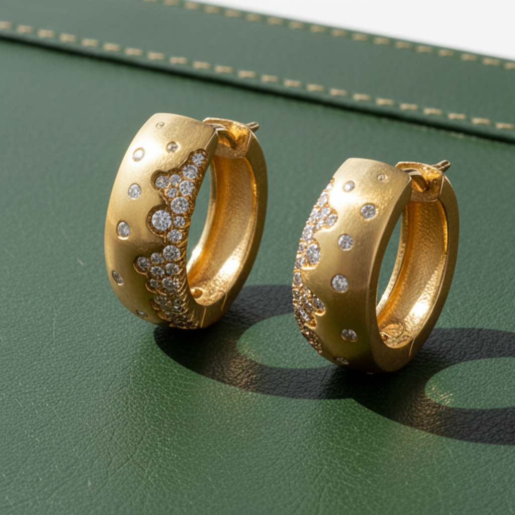 Estate Modern .80 ctw Diamond & 14Kt Yellow Gold Hoop Earrings