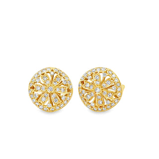 Estate Modern Diamond Filigree 18Kt Yellow Gold Earrings — detail view