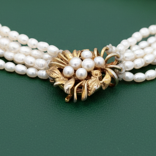 Estate Modern Multi Strand Cultured & Freshwater Pearls 14kt Yellow Gold Necklace — side view
