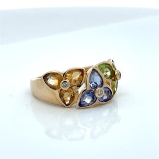 Estate Modern Designer JCR Citrine, Peridot, Tanzanite and Diamond 14Kt Yellow Gold Ring. — alternate view