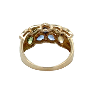 Estate Modern Designer JCR Citrine, Peridot, Tanzanite and Diamond 14Kt Yellow Gold Ring. — reverse view