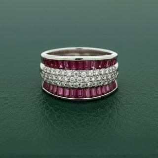 Estate Modern Fine Ruby and Diamond Platinum Ring
