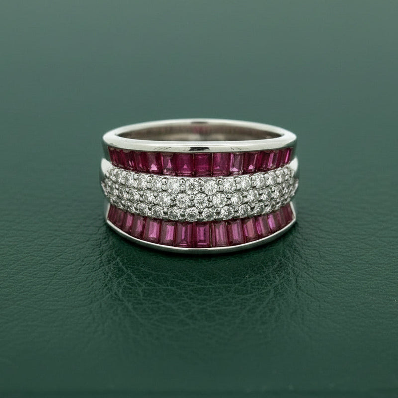 Estate Modern Fine Ruby and Diamond Platinum Ring