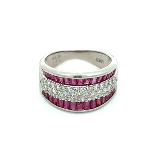 Estate Modern Fine Ruby and Diamond Platinum Ring — scale view
