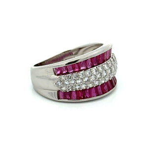 Estate Modern Fine Ruby and Diamond Platinum Ring — reverse view