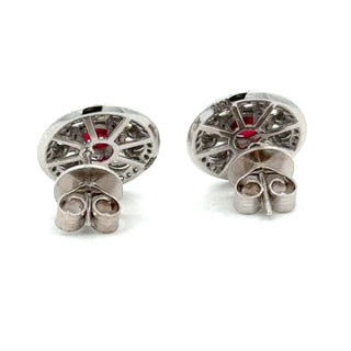 Estate Modern Gem Ruby and Diamond 18Kt White Gold Earrings — reverse view