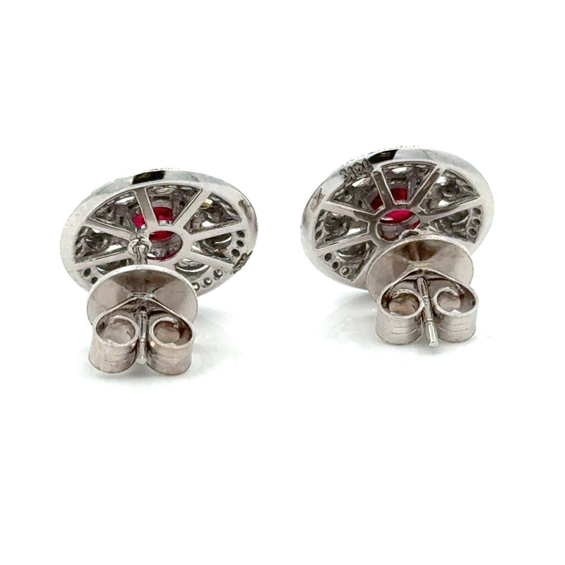 Estate Modern Gem Ruby and Diamond 18Kt White Gold Earrings — reverse view