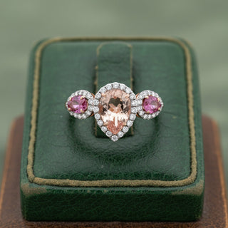 Estate Modern Pink Sapphire Kunzite, Diamond 14kt Yellow Gold Ring